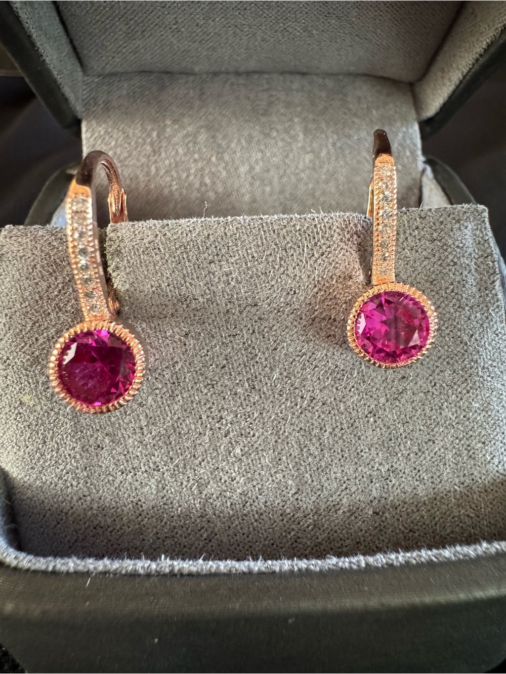 Rose Gold Vermeil Sterling Pink Stone CZ Leverback Earrings